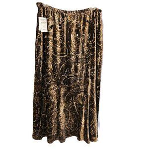 Coldwater Creek Bohemian Brown Paisley Burnout Velvet Midi Skirt Size M